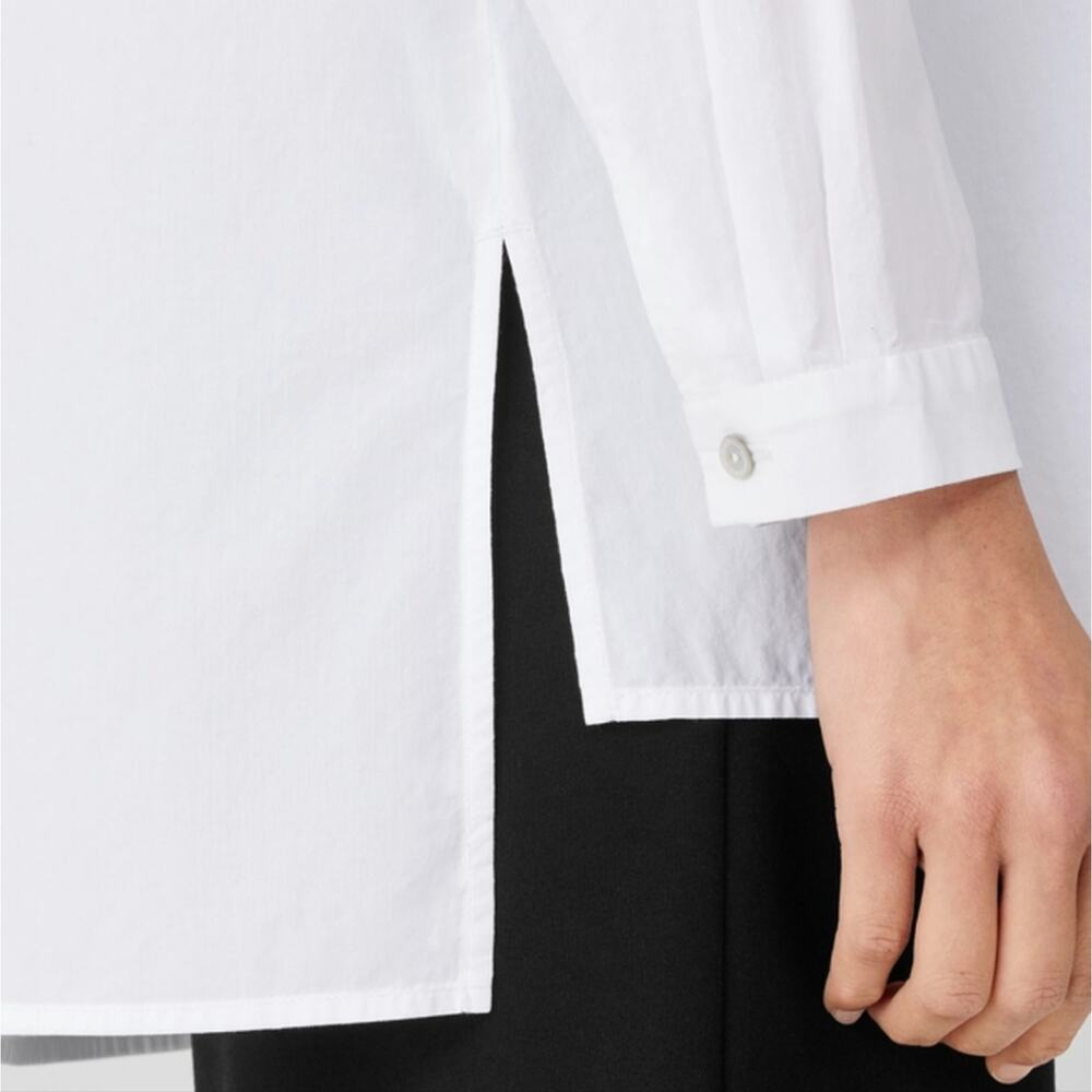 NWT Eileen Fisher White Organic Cotton Poplin Classic Collar Button Down - XS - Picture 4 of 13
